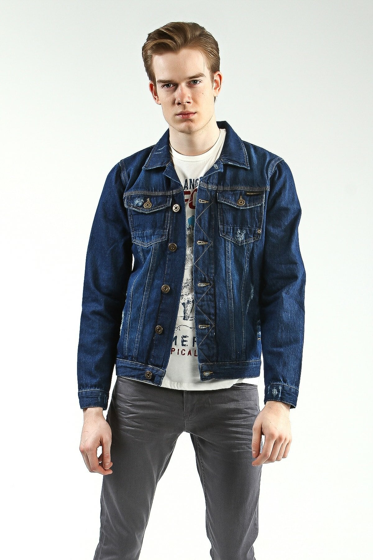 Ace Mens Denim Jacket Stretchable Fine Lycra S Blue