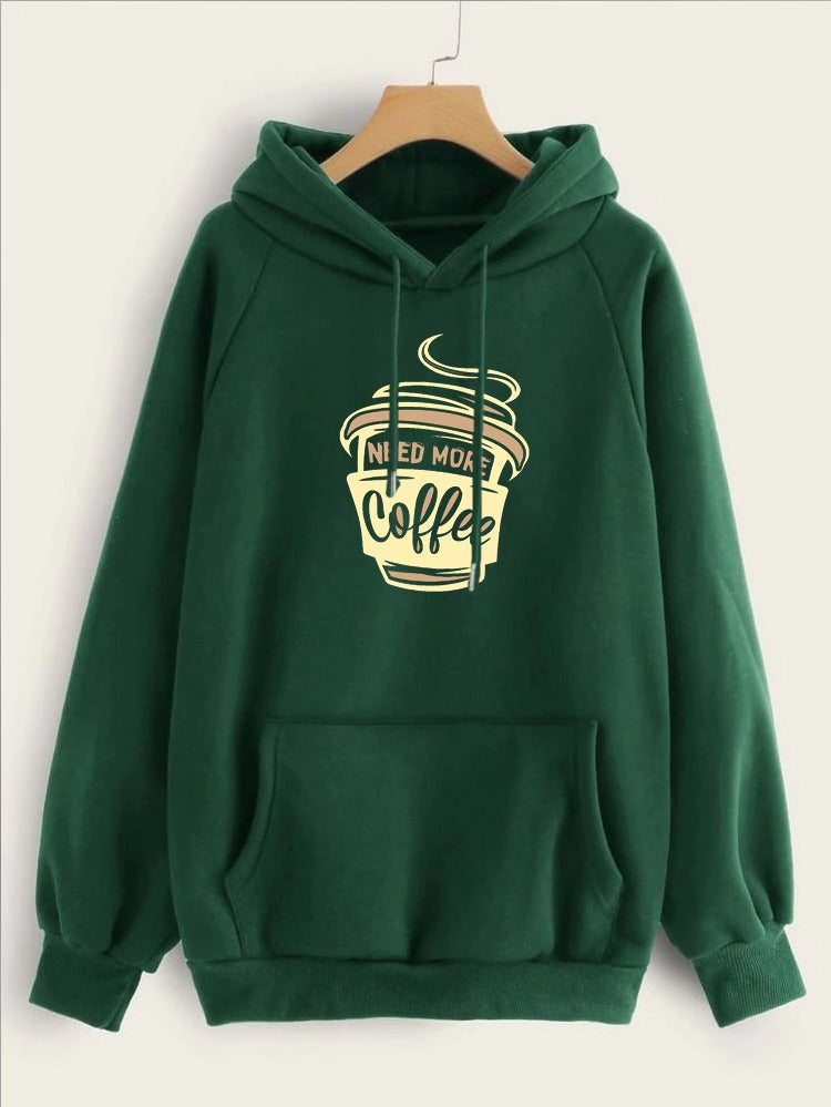 I Need More Coffee Printed Fleece Full Sleeves Pull Over Hoodie For Women