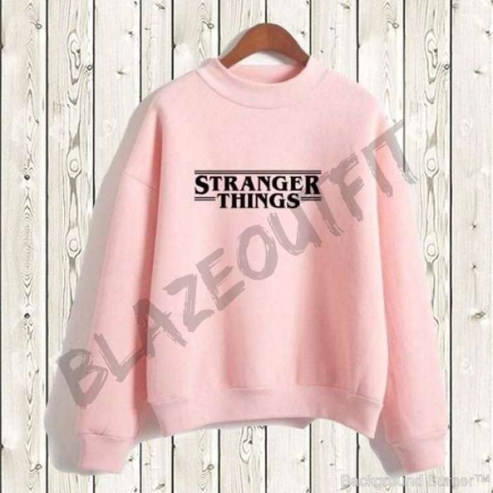 Stranger Things Fleece Round necked Women and Men Printed Sweatshirt - AceCart Warm Hooded Sweatshirt in Pink