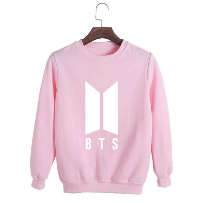 ABBY BTS Printed PullOver Sweatshirt For womens 143 - AceCart Warm Hooded Sweatshirt in Pink