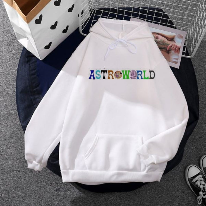 White Astroworld Fleece Full Sleeves Pull Over Hoodie For Women