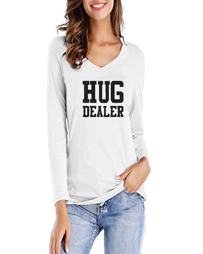 White Cotton Hug Dealer Printed T-Shirt For Her - Front View - AceCart