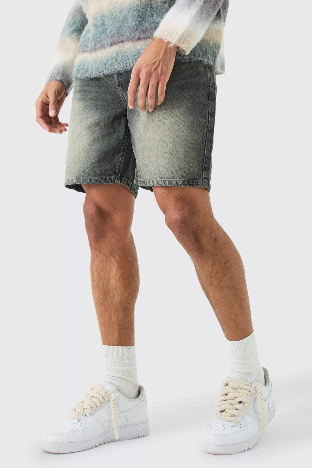 Relaxed Rigid Denim Short For Mens In Antique Grey