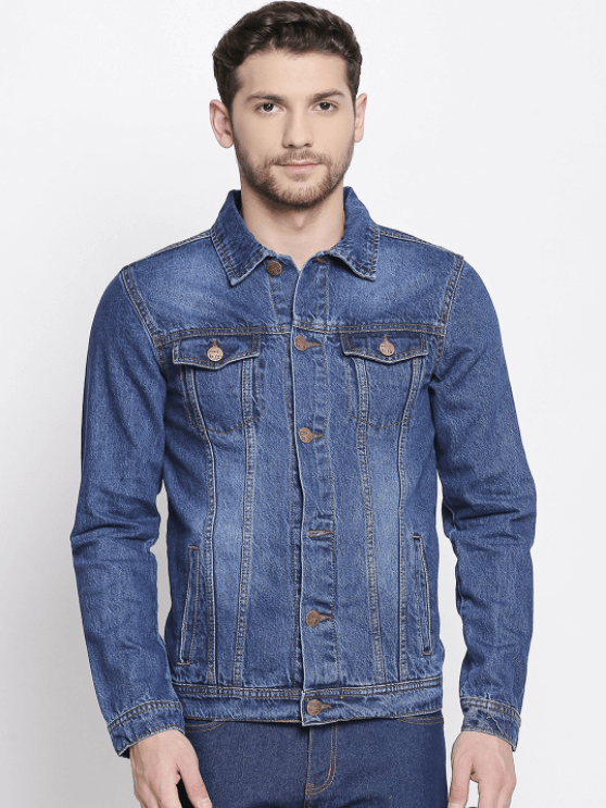 Mens Denim Jacket Blue - Front View - AceCart