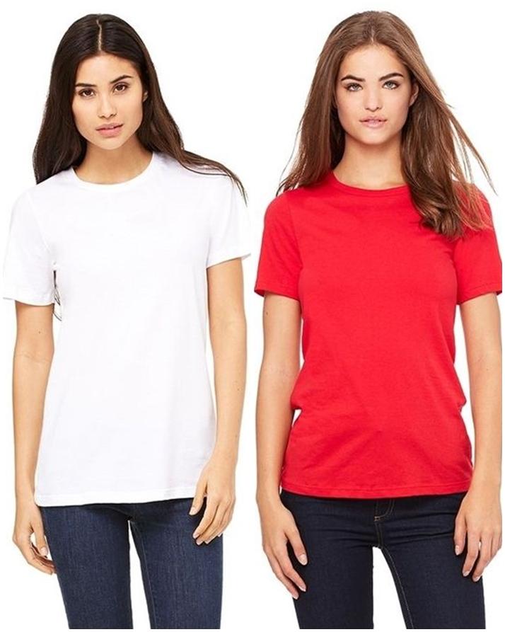 Pack of 2 - White and Red Cotton T-shirts For Women - Front View - AceCart