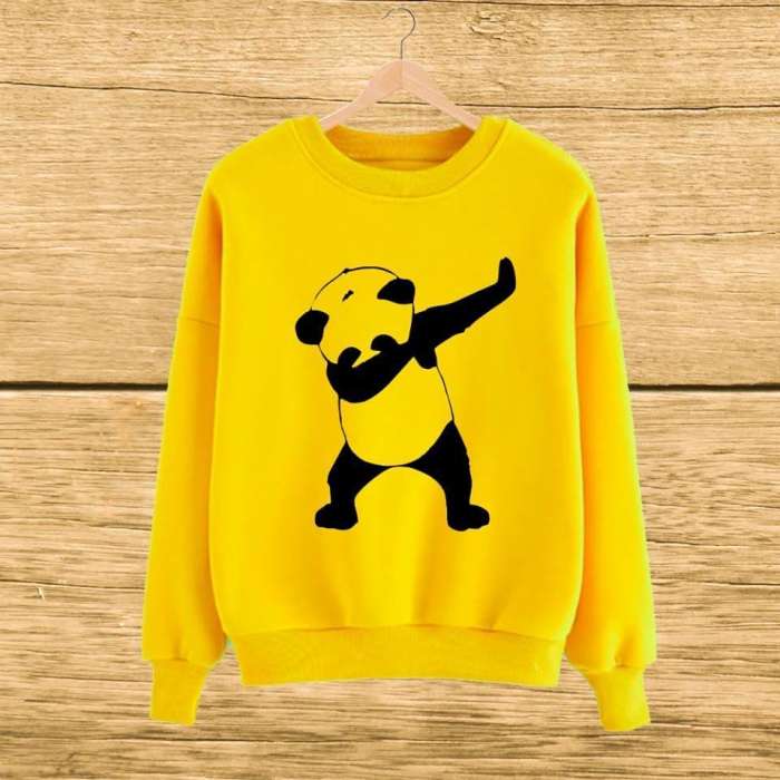 Yellow Dab Panda Printed Sweat Shirt - AceCart Warm Hooded Sweatshirt in Yellow