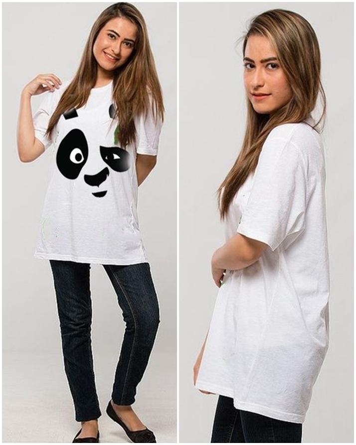 Panda White Printed T-Shirt For Her - Front View - AceCart