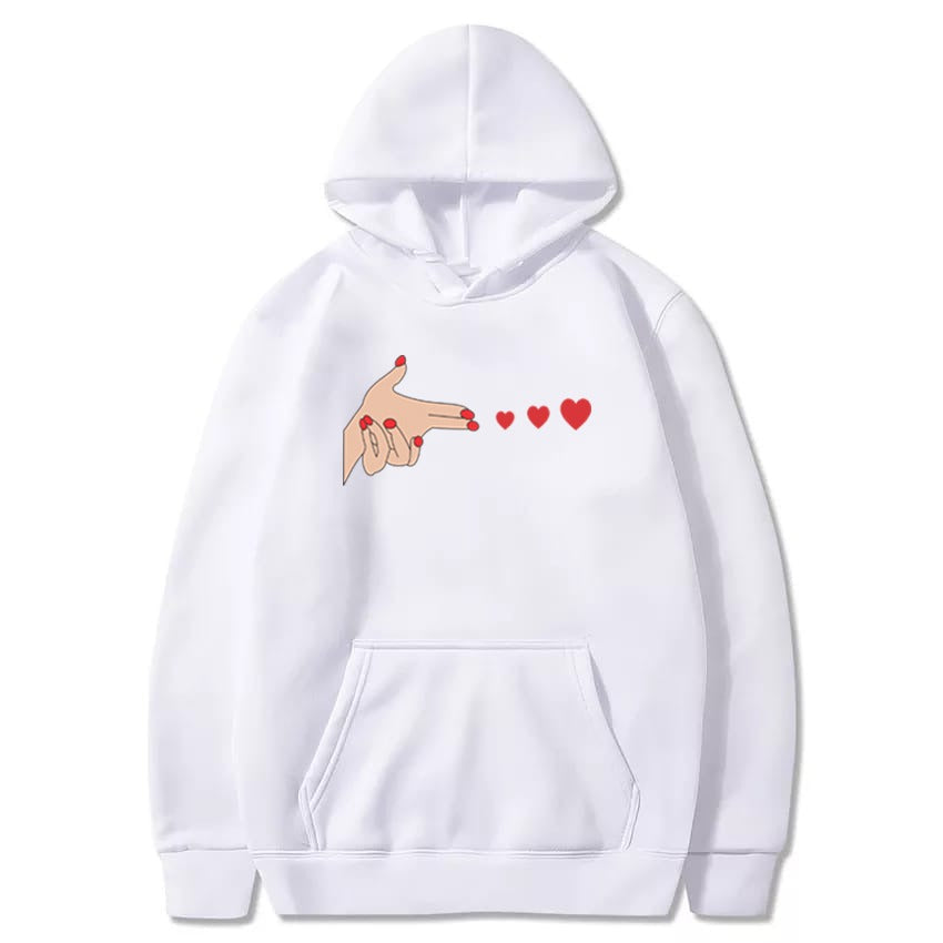 Shoot Heart Printed Fleece Full Sleeves Pull Over Hoodie For Women