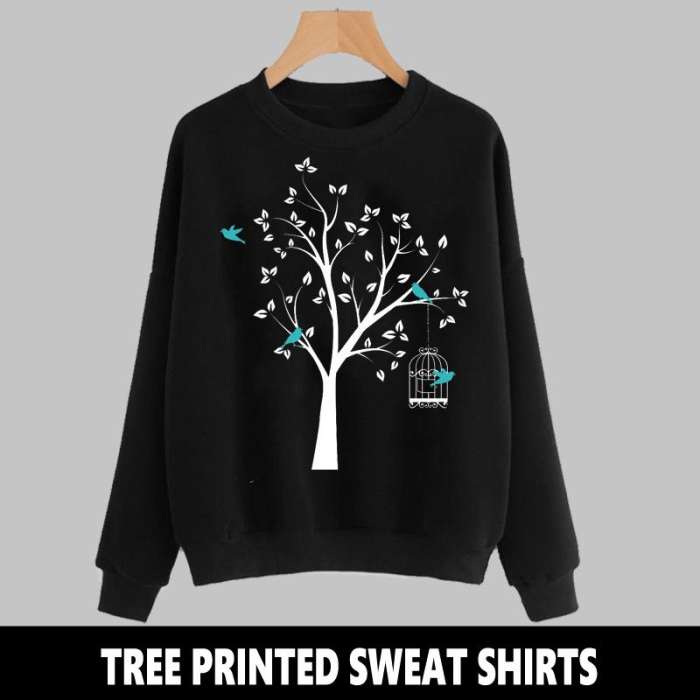 Ace BLACK TREE PRINTED SWEAT SHIRT - AceCart Warm Hooded Sweatshirt in Black