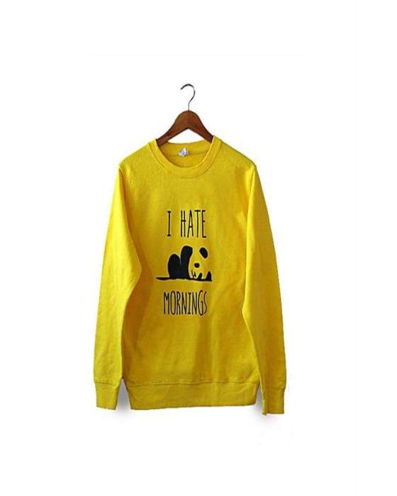 Yellow I hate morning sweat shirt For and Women - AceCart Warm Hooded Sweatshirt in Yellow