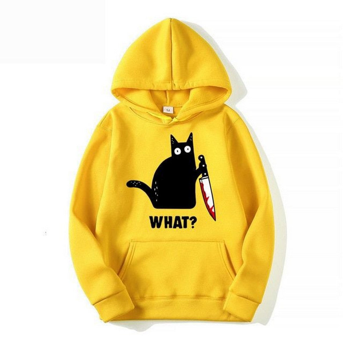 Cat What Printed Fleece Full Sleeves Pull Over Hoodie For Women