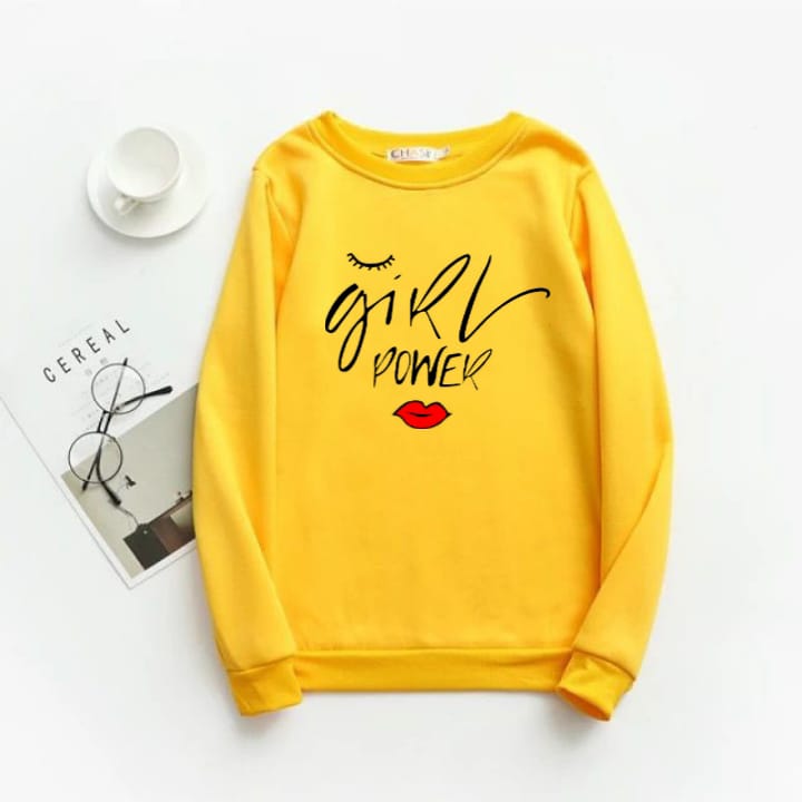 Yellow Girl Power Fleece Full Sleeves Sweatshirt For Women