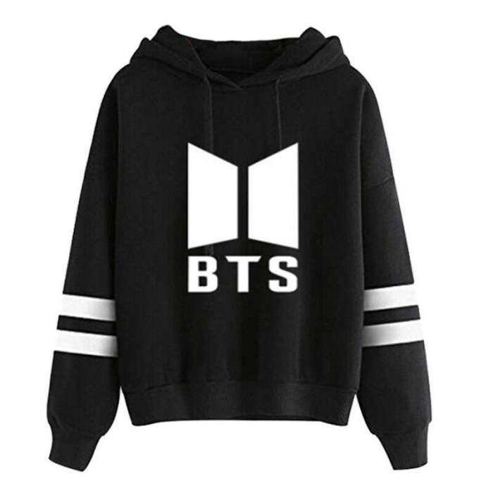 BTS Hoodie Bangtan Spring Hoodies With Pocket 376 - AceCart Warm Hooded Sweatshirt in Black