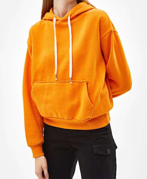 Front pouch pocket women’s orange hoodie - AceCart Warm Hooded Sweatshirt in Orange