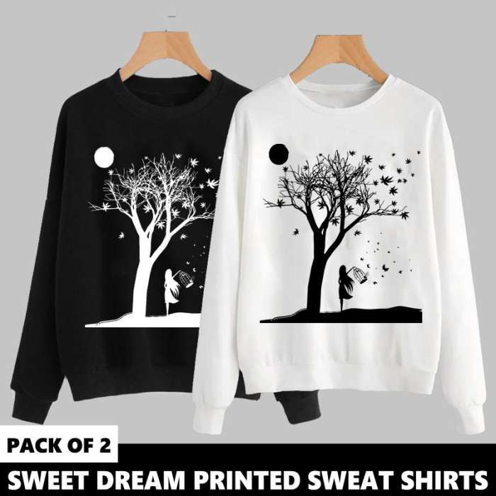 PACK OF 2 SWEET DREAM PRINTED SWEAT SHIRTS - AceCart Warm Hooded Sweatshirt in Black