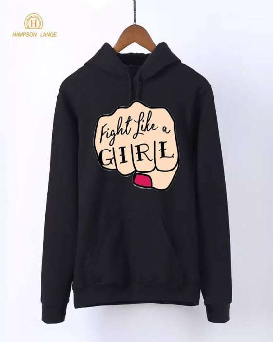 Fight Like a Printed Hoodie For womens - AceCart Warm Hooded Sweatshirt in Black