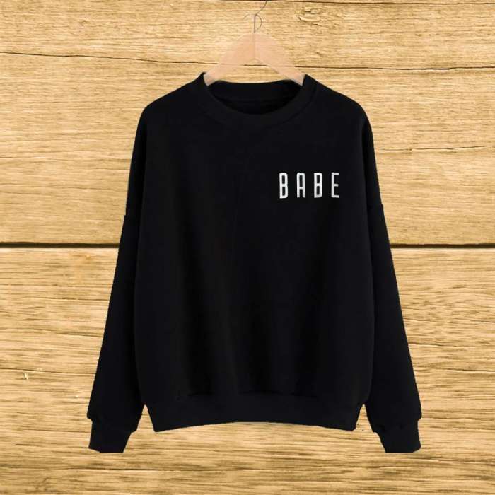 Black babe Printed Sweat Shirt For and Women - AceCart Warm Hooded Sweatshirt in Black