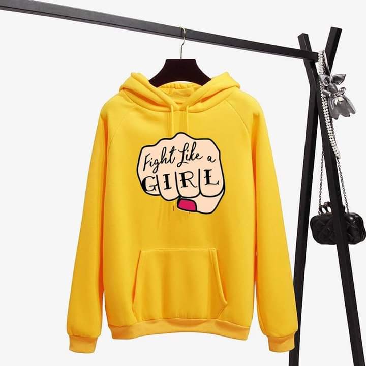 Fight Like A Girl Printed Fleece Full Sleeves Pull Over Hoodie For Women