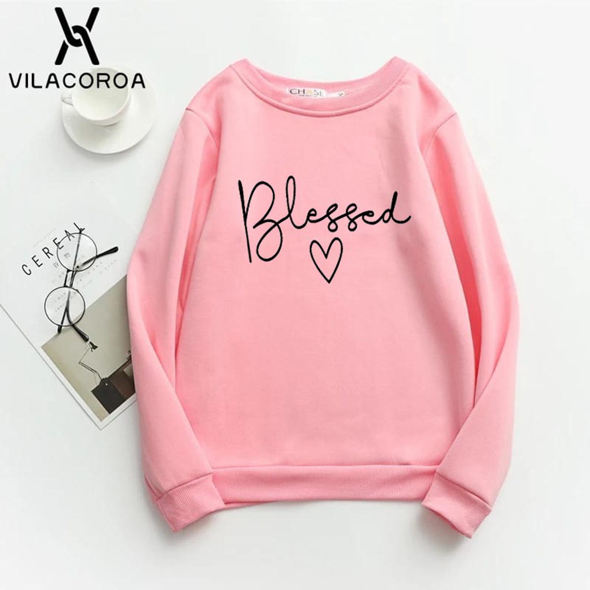 Blessed  Printed Fleece Full Sleeves Pull Over Sweatshirt For Women