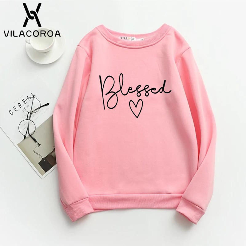 Blessed  Printed Fleece Full Sleeves Pull Over Sweatshirt For Women