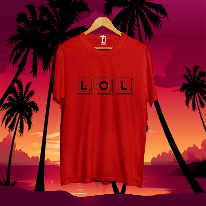 Red Lol Printed Cotton Halfsleeves Oneck Tshirt - Front View - AceCart