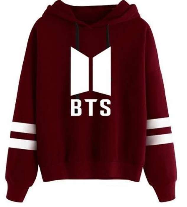 BTS Hoodie Double Strip Sleeves For womens All Colors are Available Maroon Black Grey White - AceCart Warm Hooded Sweatshirt in Maroon