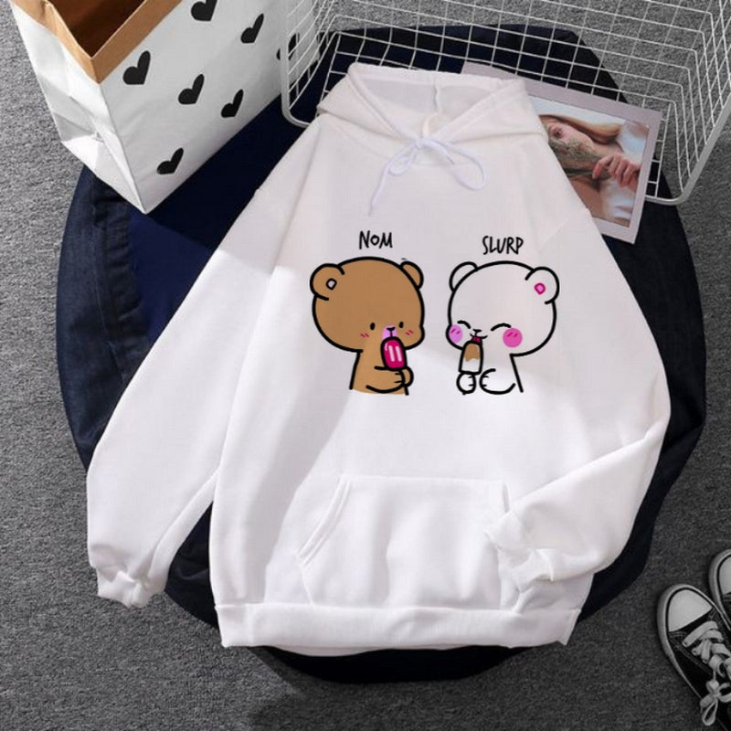 Cute Cartooon Fleece Full Sleeves Pull Over Hoodie For Women