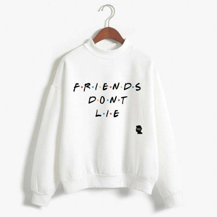 Friends Dont Lie Printed Fleece Sweatshirt For womens - AceCart Warm Hooded Sweatshirt in White