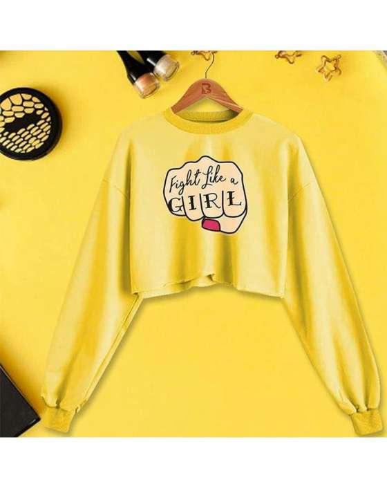 YELLOW CROPPED SWEATSHIRT FOR womens 386 - AceCart Warm Hooded Sweatshirt in Yellow