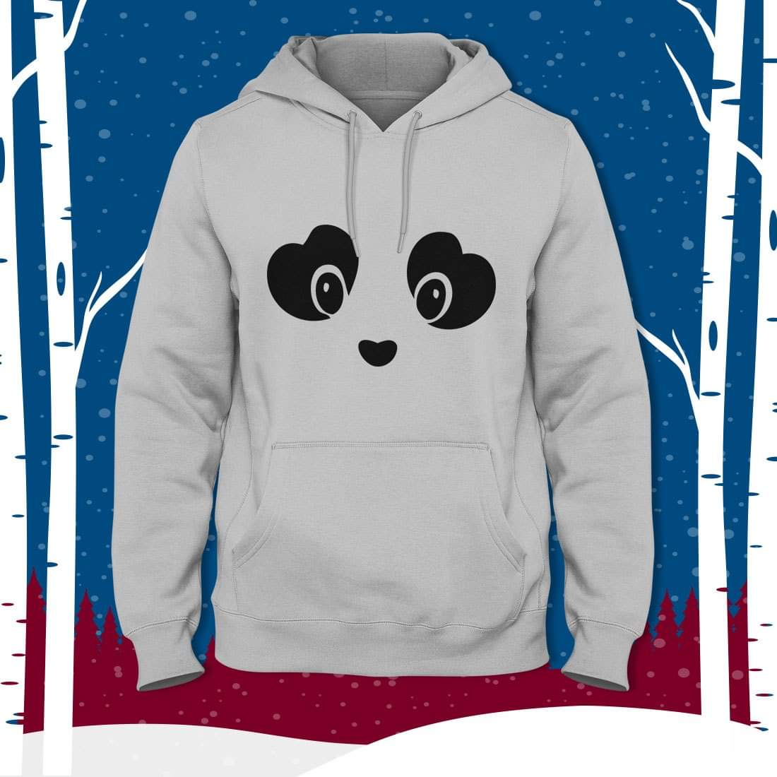 Grey Panda Printed Fleece Full Sleeves Pull Over Hoodie For Women