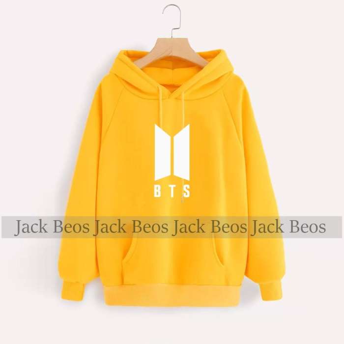 BTS Yellow Hoodie Pocket Drawstring Hooded Casual Pullover 288 - AceCart Warm Hooded Sweatshirt in Yellow