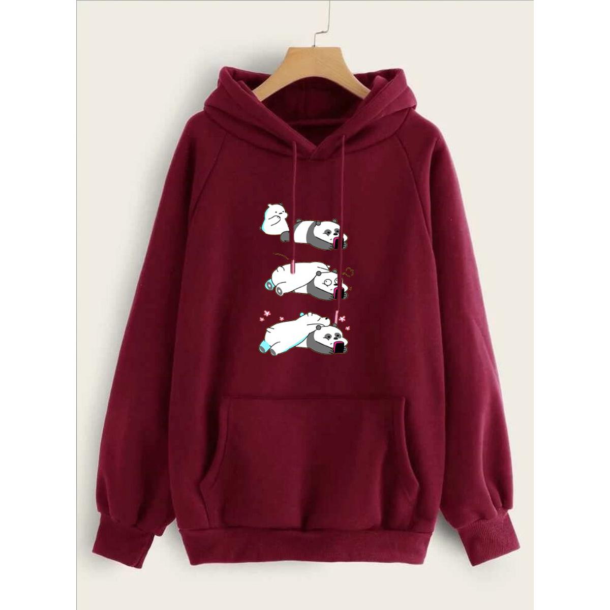 Lazy Bears Printed Fleece Full Sleeves Pull Over Hoodie For Women