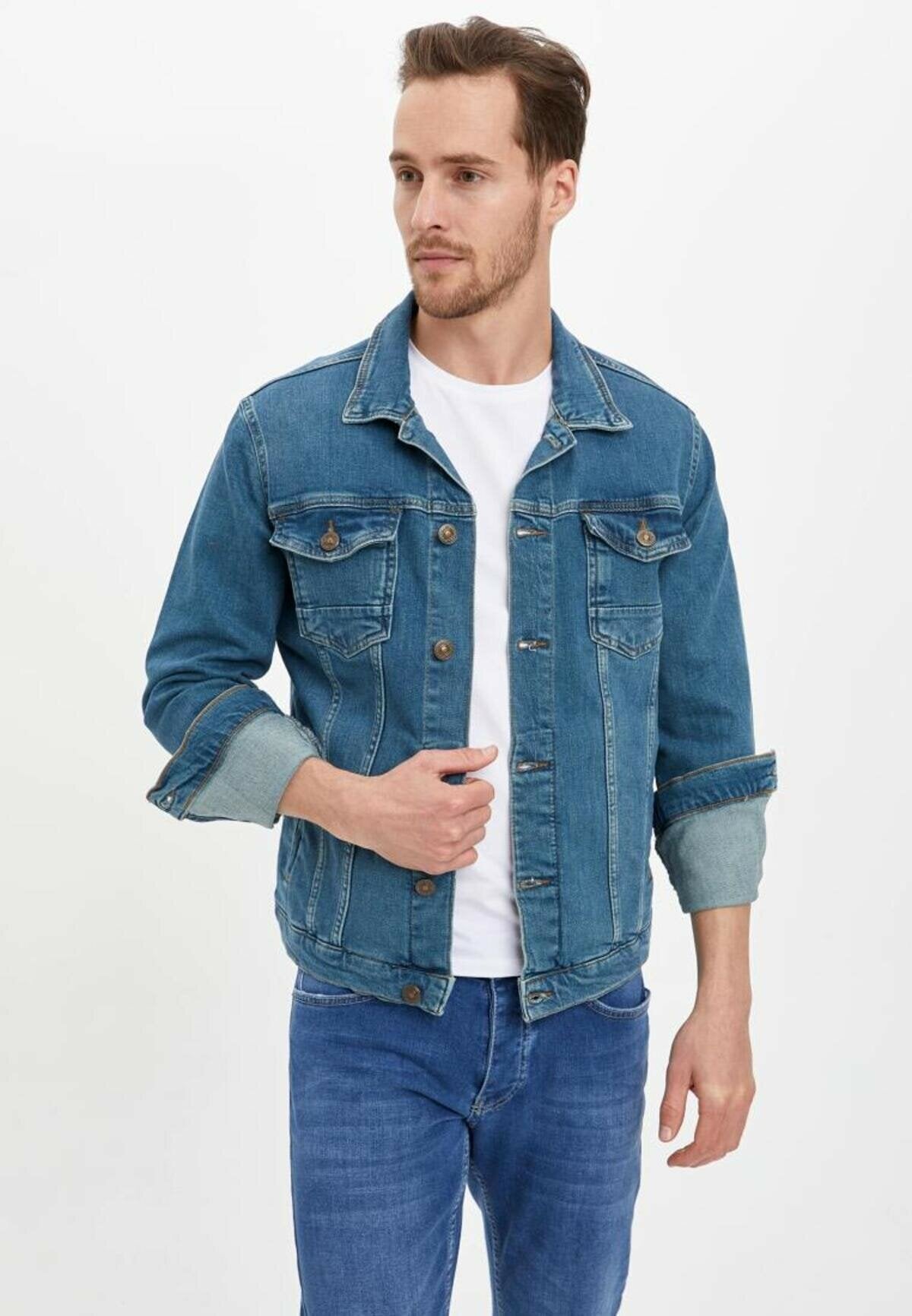 Ace Mens Denim Jacket Stretchable Fine Lycra L Blue