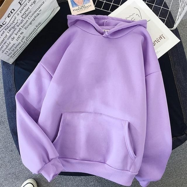 Purple You Are Offline Printed Fleece Full Sleeves Pull Over Hoodie For Women