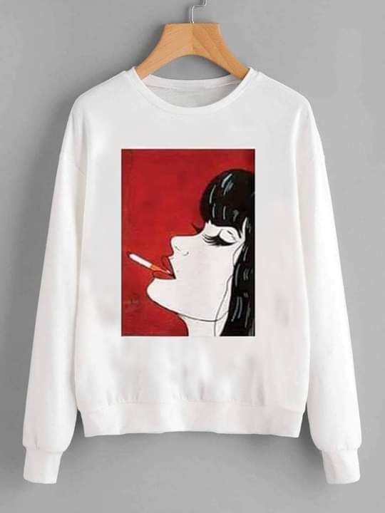 White Badass Girl Fleece Full Sleeves Pull Over Sweatshirt For Women