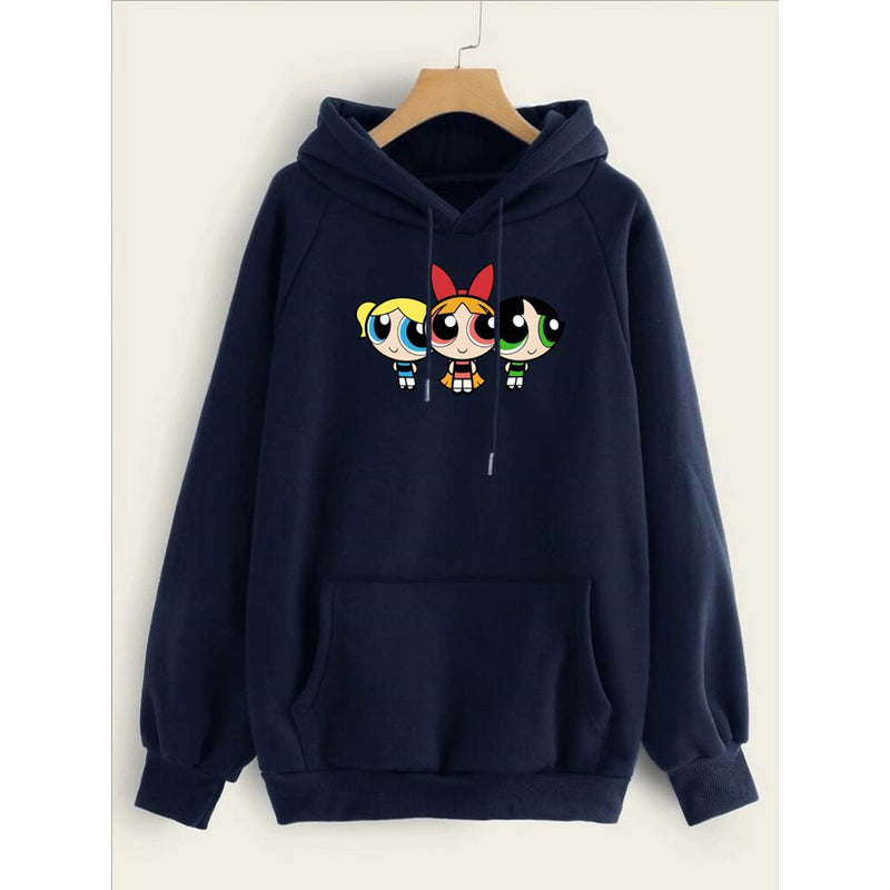 Powerpuff Girls Printed Fleece Full Sleeves Pull Over Hoodie For Women