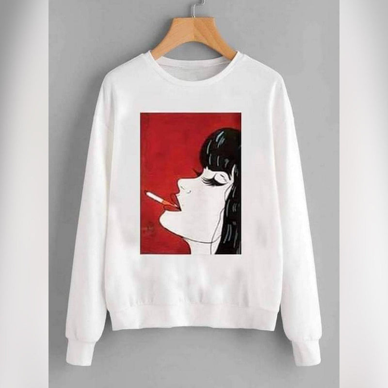 White Badass Girl Fleece Full Sleeves Pull Over Sweatshirt For Women