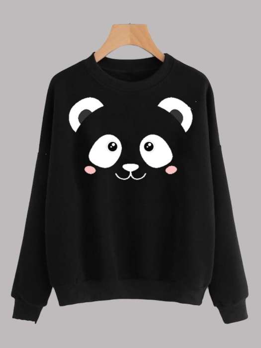 Har Maal Panda Sweatshirt for women - AceCart Warm Hooded Sweatshirt in Black