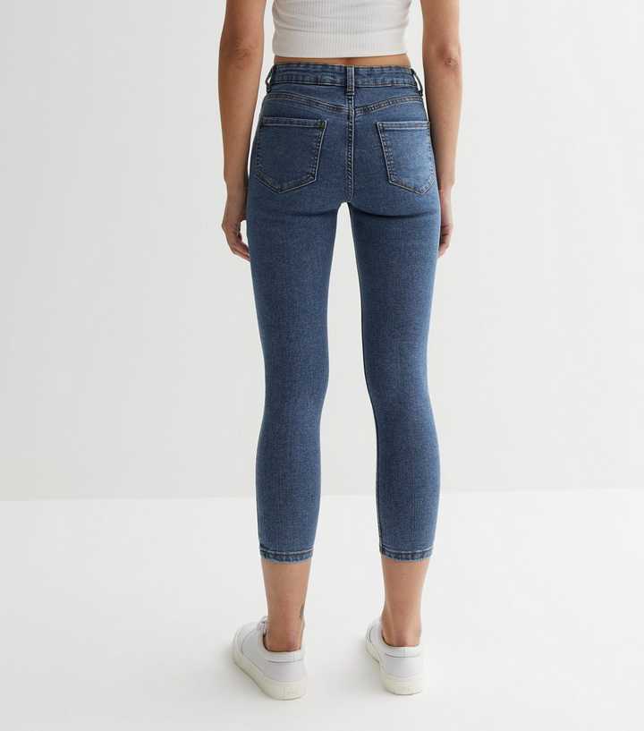 Blue Mid Rise Skinny Jeans - Back View - AceCart