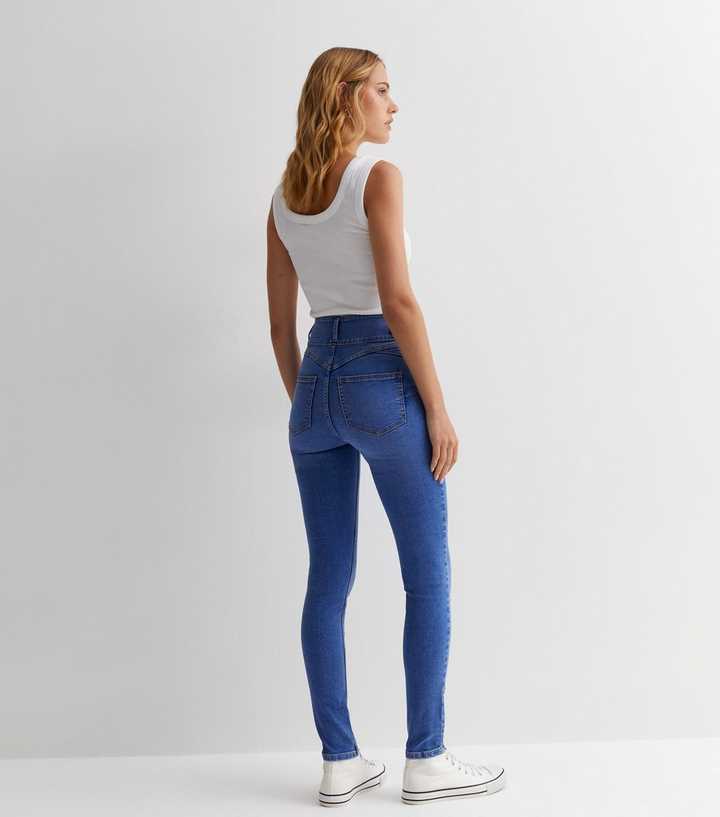 Bright Blue Lift & Shape High Waist Skinny Jeans - Back View - AceCart