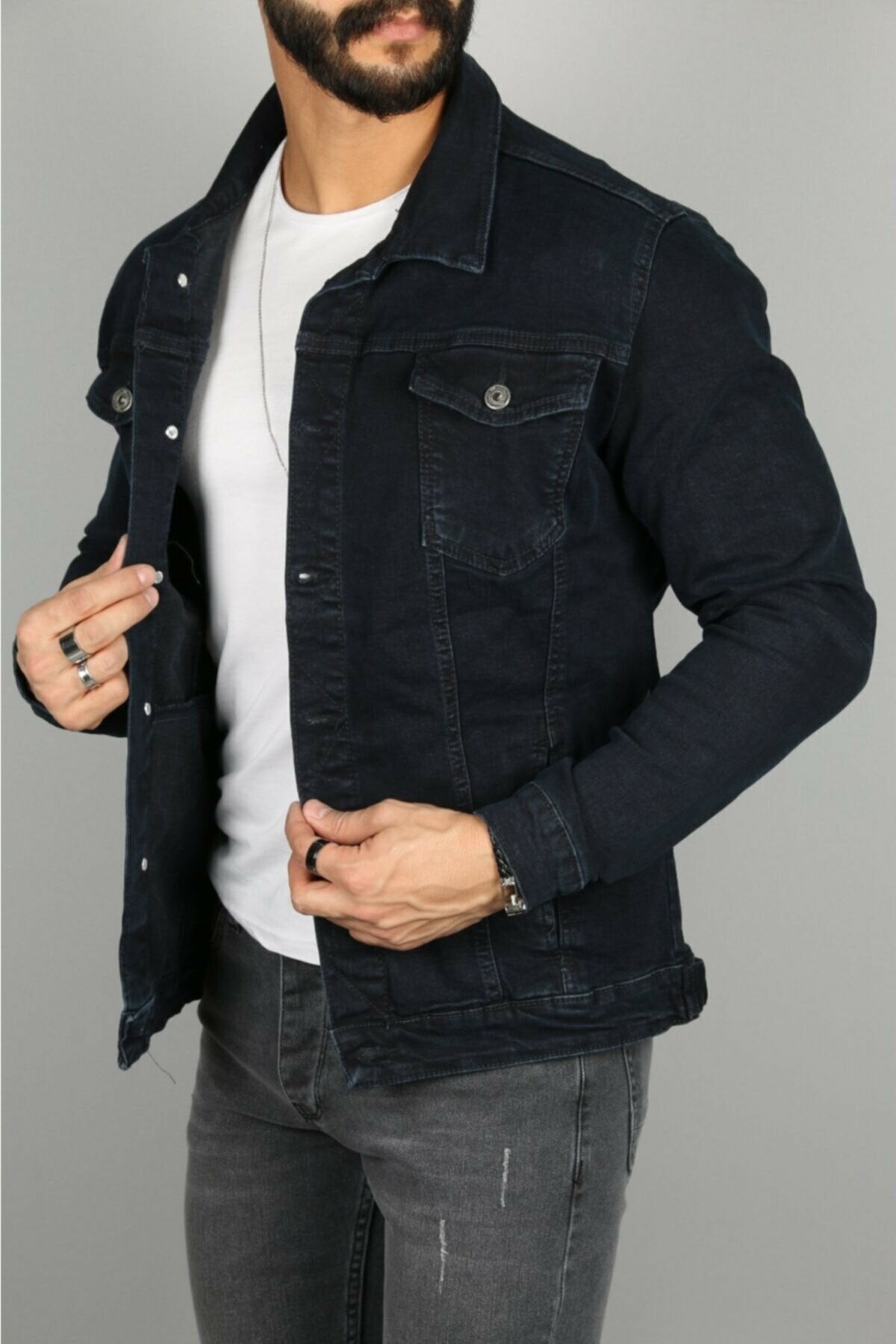 Ace Mens Denim Jacket Stretchable Fine Lycra S Blue