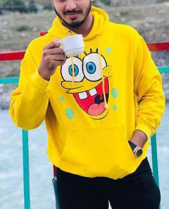 Yellow Printed Fleece hoodie for Men