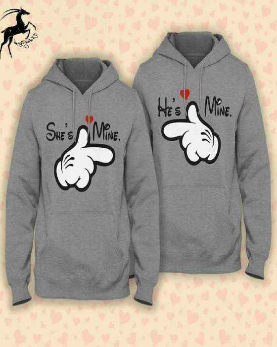 Pack Of 2 Grey Couple Print Hoodie For womens - AceCart Warm Hooded Sweatshirt in Grey