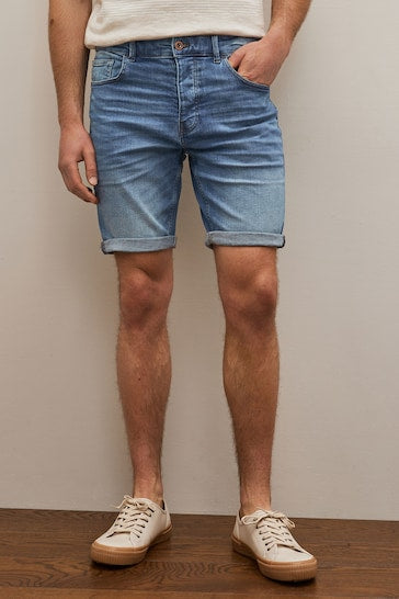 Stretch Denim Shorts For Mens Blue