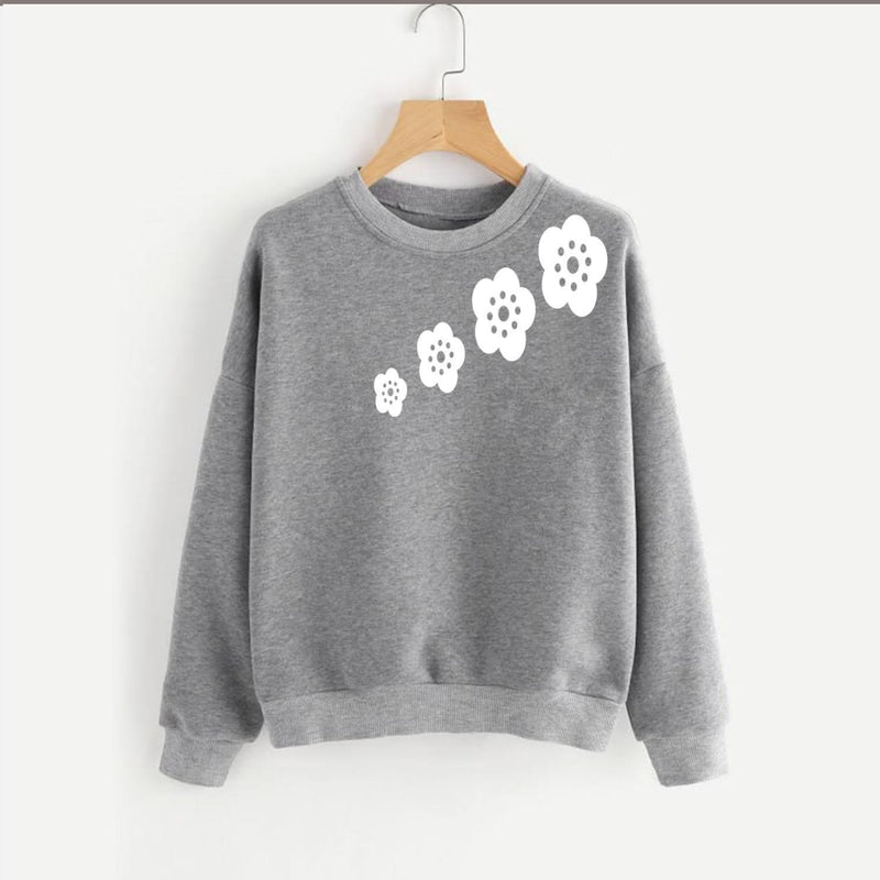 Floral Flower Printed Fleece Full Sleeves Pull Over Sweatshirt For Women