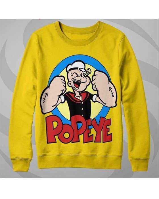 Yellow popeye Printed Sweat Shirt For and Women - AceCart Warm Hooded Sweatshirt in Yellow