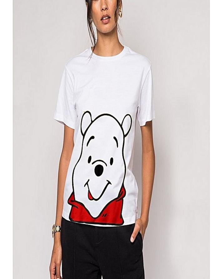 White Pooh Printed T-Shirt For Women - Front View - AceCart