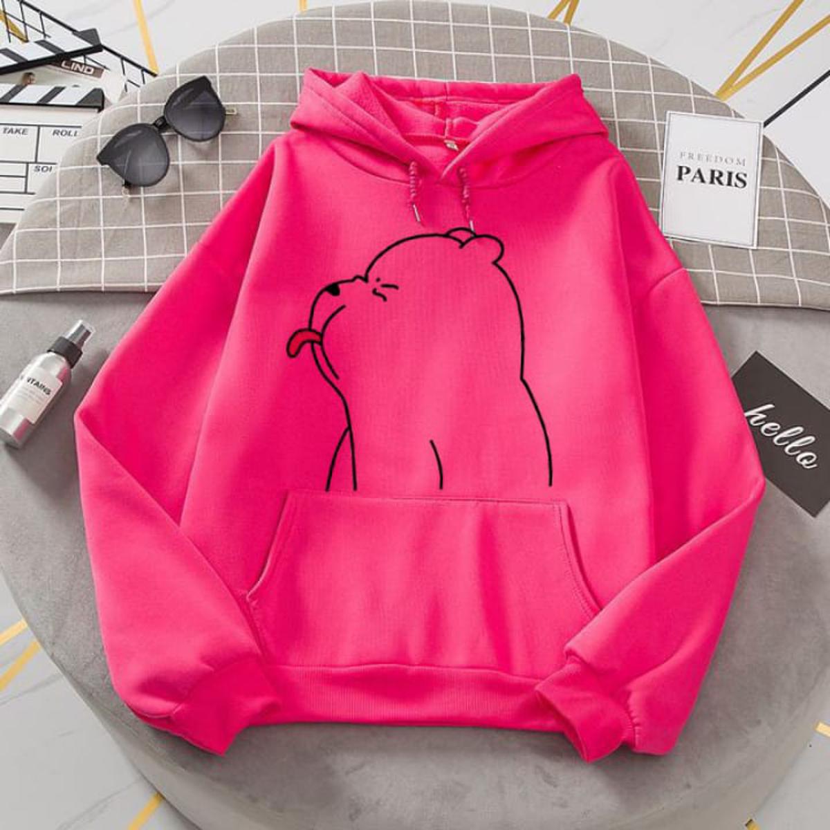 Ice Bear Fleece Full Sleeves Pull Over Hoodie For Women