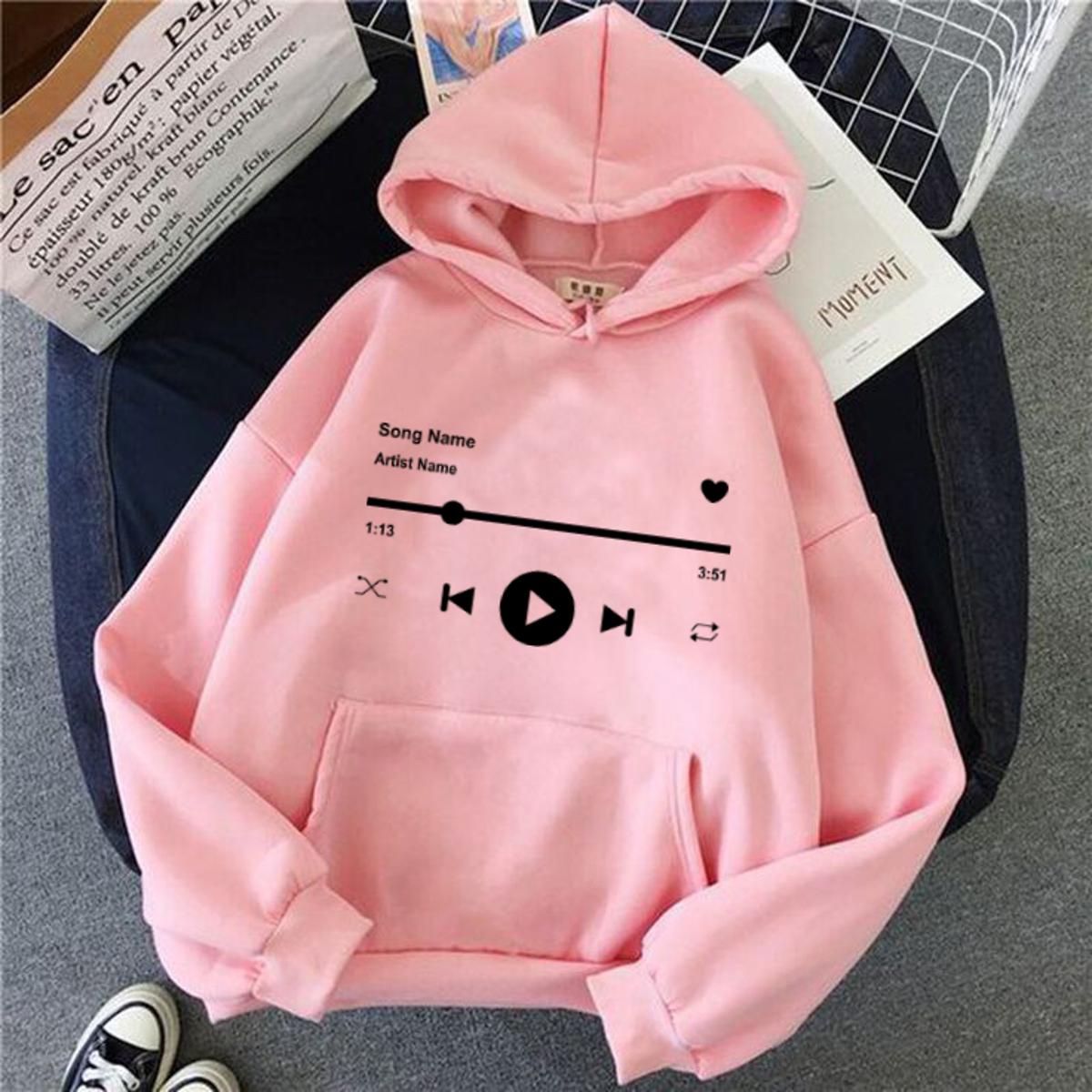 Song Name Playing Fleece Full Sleeves Hoodie For Women