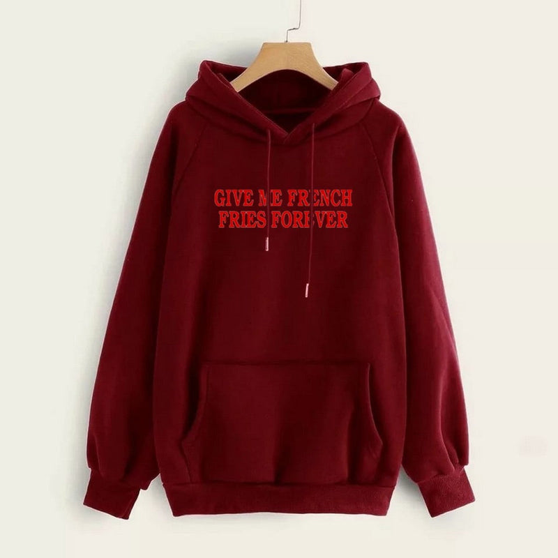 Love Printed Fleece Full Sleeves Pull Over Hoodie For Women